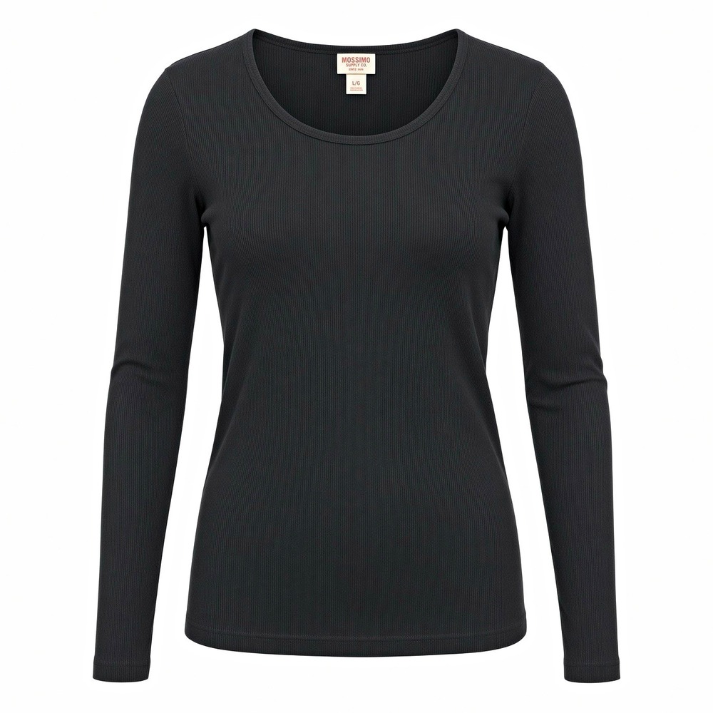 Mossimo Supply Co Black Ribbed Long Sleeve Scoop Neck Top Size Large L 2014